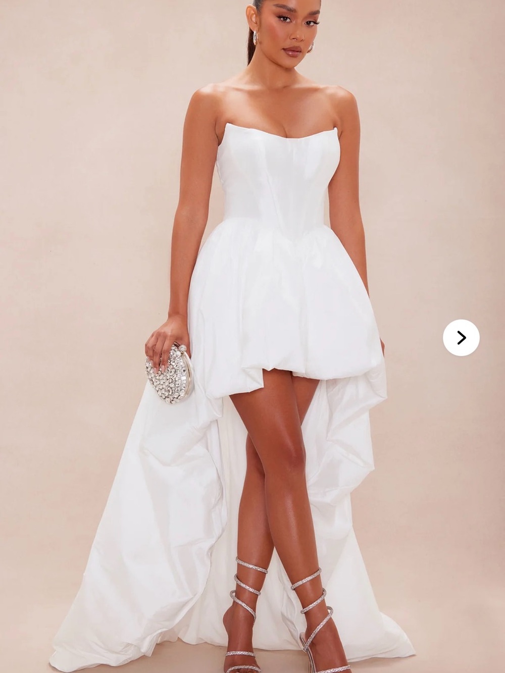 Strapless High-Low White Ballgown Mini Dress